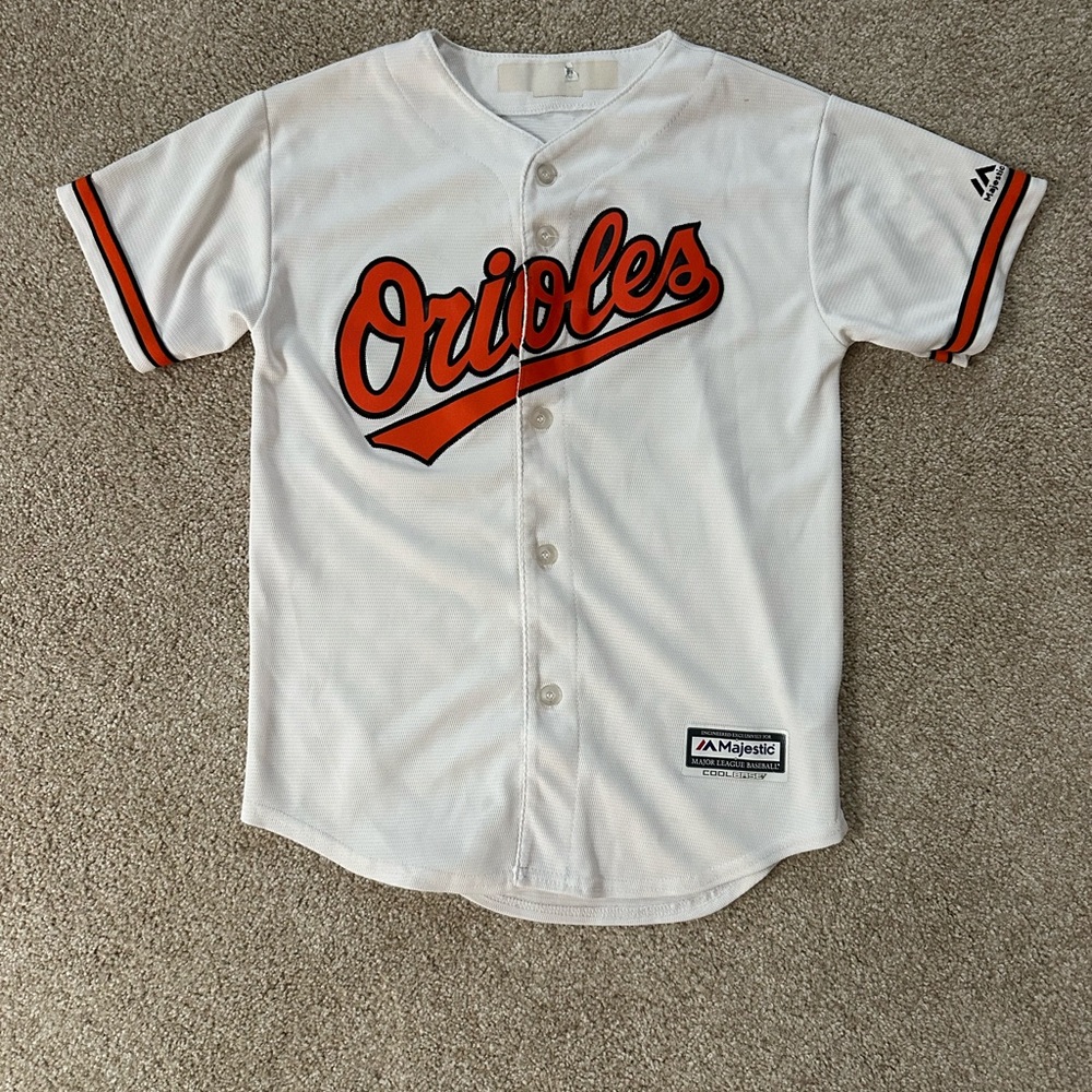 Majestic Kids Orioles White Jersey with Orange Accents